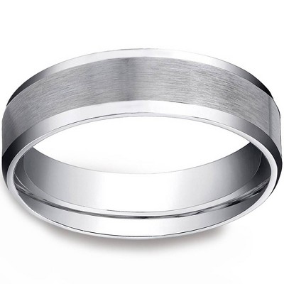 Pompeii3 Men's 10k White Gold 6mm Plain Wedding Band with Satin Center and Beveled Sides
