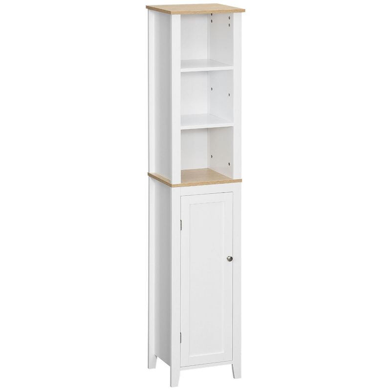 kleankin Bathroom Storage Cabinet with 3 Tier Adjustable Shelf Storage, Linen Tower Enclosed Cabinet for Anti-Toppling Design, White, 4 of 9