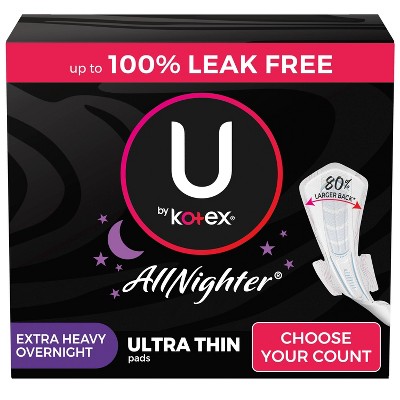 U by Kotex AllNighter Ultra Thin Overnight Pads with Wings - Extra Heavy - Unscented