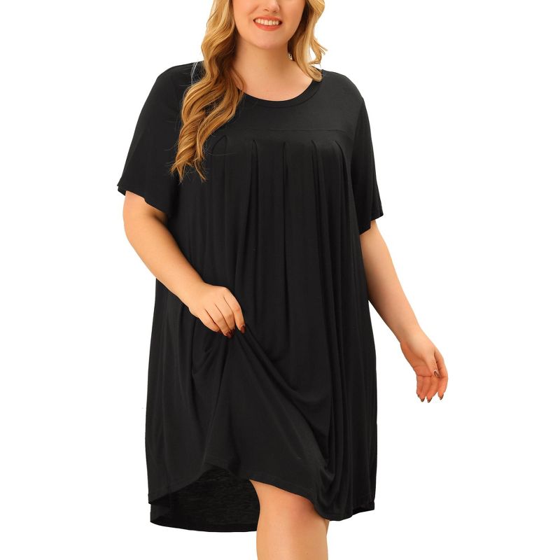 Agnes Orinda Women's Plus Size Comfort Solid Short Sleeve Nightgown, 1 of 7