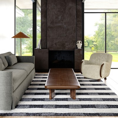 Gray and Off-White Striped Wool Blend Rectangular Area Rug 4' x 6'