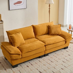 84"W Loveseat Sofa with Pillows, Comfy Corduroy Upholstered Deep Seat Sofa Couch 4B - ModernLuxe - 1 of 4