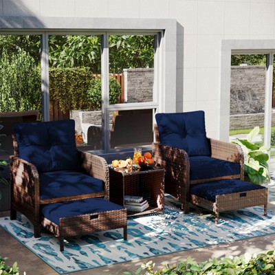 5-Piece PE Wicker Rattan Rattan Seating Patio Conversation Sets With Ottoman