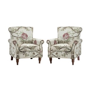 Set of 2 Araceli Traditional Wooden Upholstered Floral Armchair with Wingback and Nailhead Trim| ART OF LIVING DESIGNS - 1 of 4