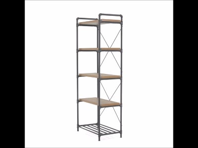 Iron City Checked Oak 5-Shelf Industrial Bookcase