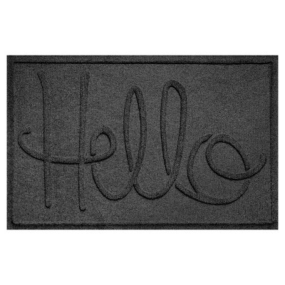 2'x3' Aqua Shield Simple Hello Indoor/Outdoor Doormat Charcoal - Bungalow Flooring