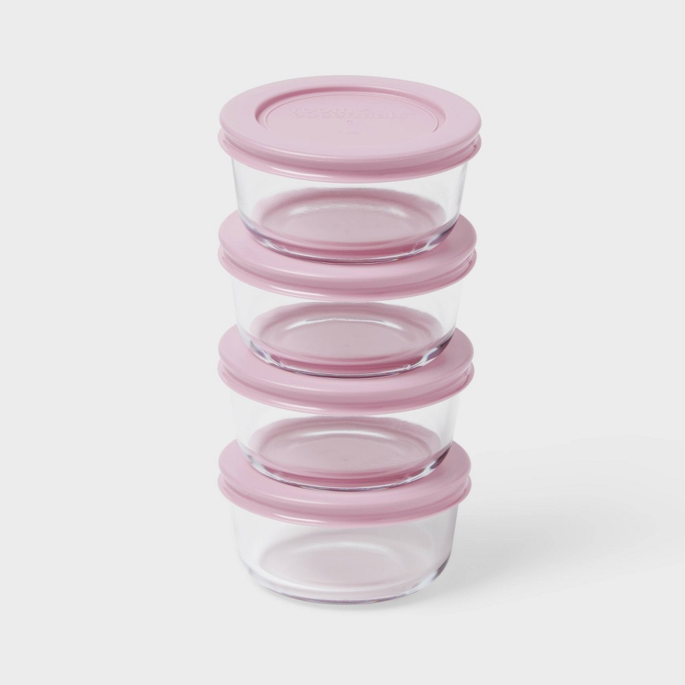 Photos - Food Container 4pk Glass Round Food Storage Container Set Pink - Room Essentials™