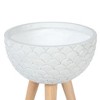 LuxenHome Scallop Embossed White 12.2" Round MgO Planter with Wood Legs - image 3 of 4