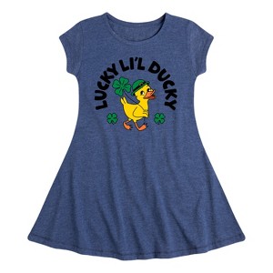 Girls' - Instant Message - St. Patrick's Day Lucky Lil Ducky Fit & Flair Cap Sleeve Dress - 1 of 3