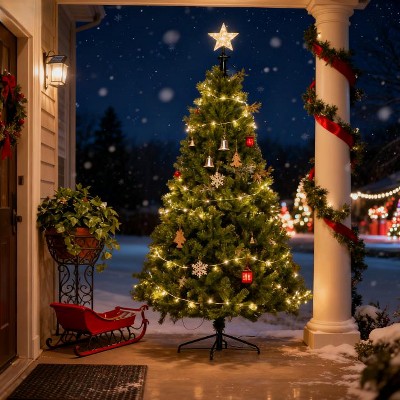 YOOCOZZ Christmas Decoration - Unlit Artificial Xmas Tree,  Full Natural Spruce PVC Fir Tree, with Foldable Metal Stand, Easy to Setup, Green