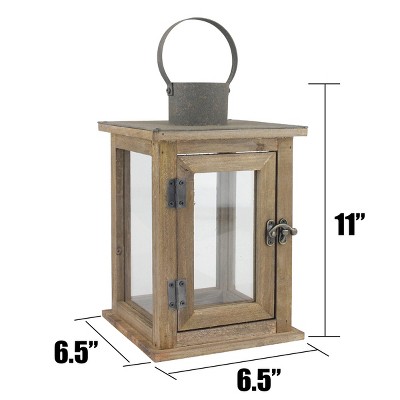 Rustic Farmhouse Wood and Bronze Hurricane Candle Lantern, 12"
