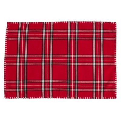 14" X 20" Plaid Whipstitch Placemat Set of 4 pc Red - SARO Lifestyle