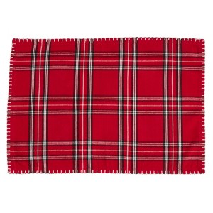 14" X 20" Plaid Whipstitch Placemat Set of 4 pc Red - SARO Lifestyle - 1 of 3