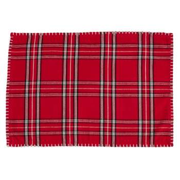 14" X 20" Plaid Whipstitch Placemat Set of 4 pc Red - SARO Lifestyle