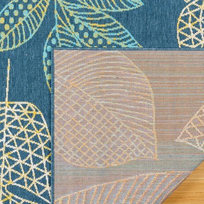 Ananda Blue 5' x 7' Floral Synthetic Flat Woven Rug