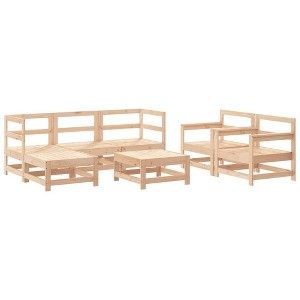 vidaXL 7-Piece Solid Pine Wood Patio Lounge Set - Outdoor Modular Garden Furniture for Patio, Terrace - Brown/Natural Finish - 1 of 4