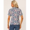 INSPIRE CHIC Women's Ruffled Short Sleeve Floral Mock Neck Summer Top - 4 of 4