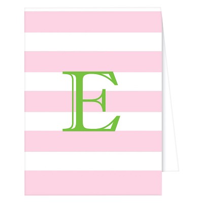 10ct 'E' Monogram Cabana Striped Note Cards Light Pink