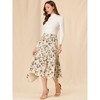INSPIRE CHIC Women's Corduroy Elastic Waist Warm Fall A-Line Pockets Tiered Floral Midi Skirt - 3 of 4