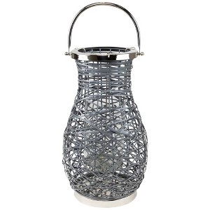 Northlight Woven Iron Pillar Candle Lantern with Glass Hurricane - 18.5" - Gray - 1 of 4