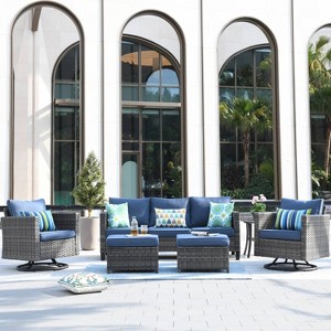 Ovios Tampa 6pc Wicker Outdoor Patio Furniture Conversation Sofa Set with Swivel Chairs and Cushions - 1 of 4