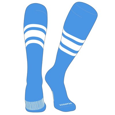 PEAR SOX Striped OTC Baseball, Softball, Football Socks (B) Sky Blue, White, White (M)