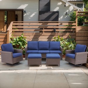 Buenhomino 5-Piece Outdoor Set – Sofa, 2 Swivel Chairs & 2 Ottomans, Handwoven Wicker, Steel Frame, Weather-Resistant Cushions for Patio - 1 of 4