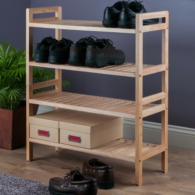 Natural Wood Stackable 4-Tier Shoe Rack