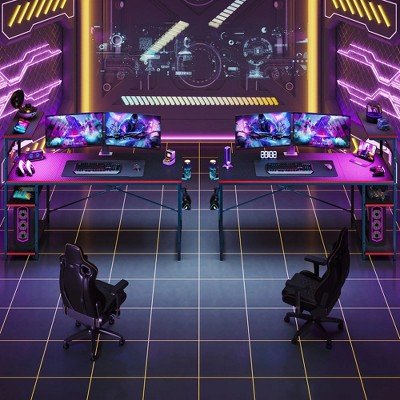Bestier 61 Inch Black Grained Gaming Desk with Shelves