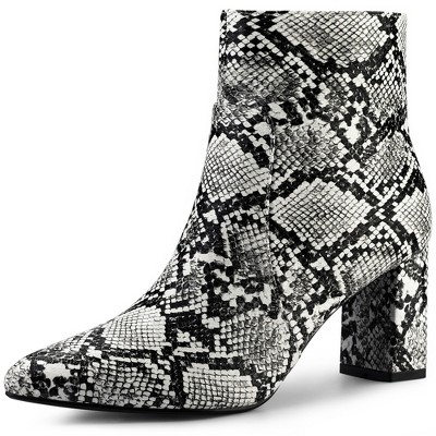 Black and on sale white snake booties