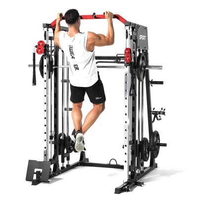 COZONY Smith Machine with 2200 lbs Capacity, Squat Rack, Lat Pulldown, Cable Crossover, Smith Bar & Leg Hold-Down