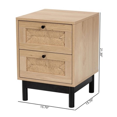 Light Brown and Black Wood End Table with Storage