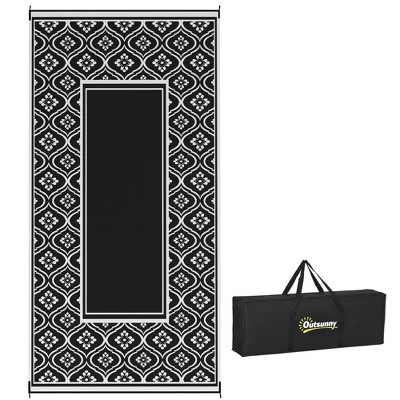Outsunny Outdoor Patio Rug, Large Camping Carpet with Carrying Bag, Waterproof Plastic Straw, Reversible, Gourd Border