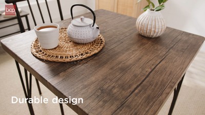 Black Metal and Wood 3-Piece Square Dining Set with Slat Back Chairs