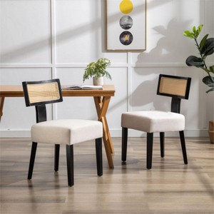 Rattan Dining Chairs Set Of 2 with Rattan Back,Upholstered Cane Back Armless Chairs-Cuddlewood - 1 of 4