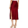 Women's Satin Midi Skirt - High Waist Slit Design with Comfortable Elastic Waistband Red - 3 of 4