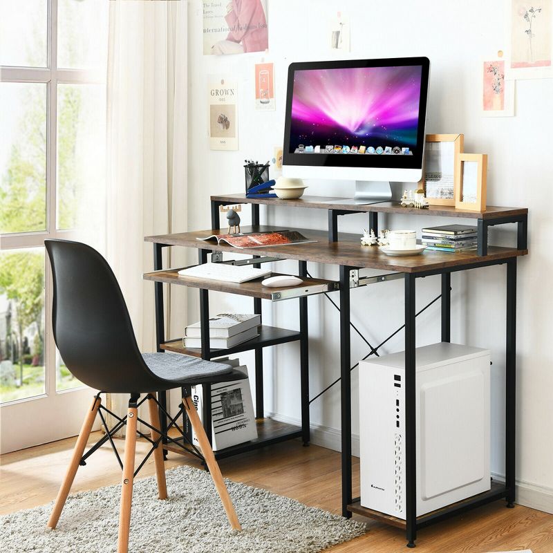 Costway 47'' Computer Desk Writing Study Table w/ Keyboard Tray & Monitor Stand, 2 of 11