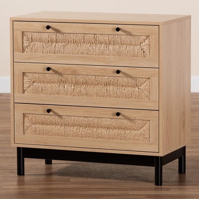 Cherelle Light Brown and Black 3-Drawer Mid-Century Storage Cabinet