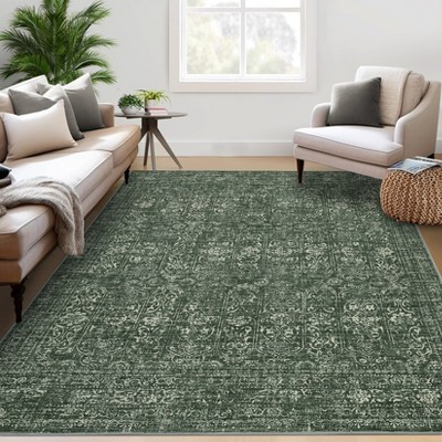 Vintage Area Rug Washable Rug Floral Bedroom Rugs Indoor Non Slip Low Pile Throw Rugs