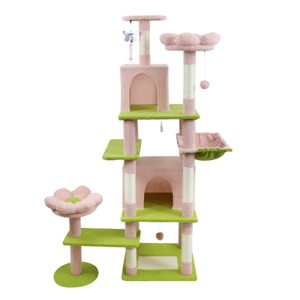 TopComfy Pet Tower Pink Flower Cat Tree Large Condo Removable Flower Cushion Soft Hammock Durable Scratching Post for Cats, Pink, 23.6"*18.9"*71" - 1 of 4