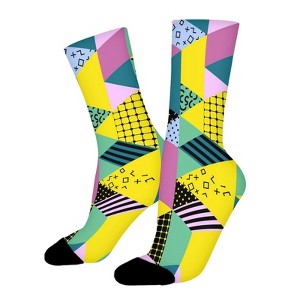 80s And 90s Period Inspired Geometric Shapes Women Printed Crew Socks Funny Funky Socks Soft Polyester Novelty Gifts for Artists Men - 1 of 1