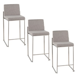 26" Contemporary High Back Metal Counter Stools with Upholstered Padded Seats and Backrests (Set of 3) for Kitchen Island - 1 of 4