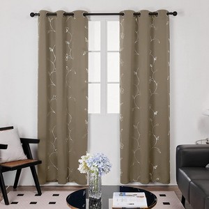 Deconovo Silver Floral Blackout Curtains, 2 Panels, Room Darkening - 1 of 4