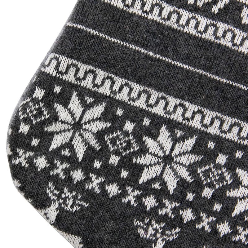 Northlight 19" Gray and White Reindeer and Snowflake Knit Christmas Stocking with Faux Fur Cuff, 5 of 7