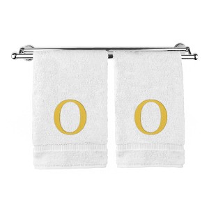 BC BARE COTTON Monogrammed Hand Towel, 100% Turkish Cotton - Set of 2 - White - Gold Block - 1 of 4