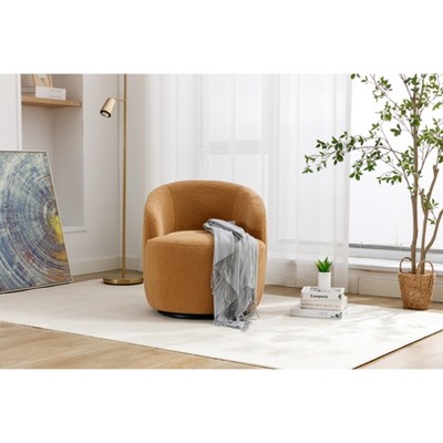Ridstar Upholstered Velvet Swivel Accent Chair & Armchair With Metal Ring For Office, Reading & Living Room-khaki
