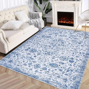 Acekool 10x13 Vintage Medallion Washable Area Rug, Extra Large Non-Slip Distressed Floral Carpet, Stain Resistant for Living Room, Bedroom, Grey - 1 of 4