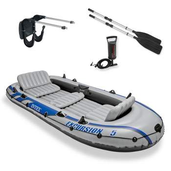 Intex Seahawk 4, 4 Person Inflatable Floating Boat Raft Set With