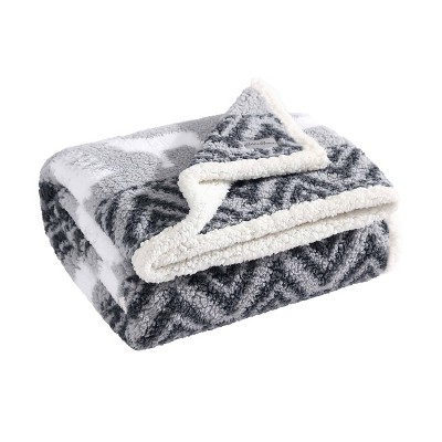 Gray and White Reversible Sherpa Fleece Throw Blanket