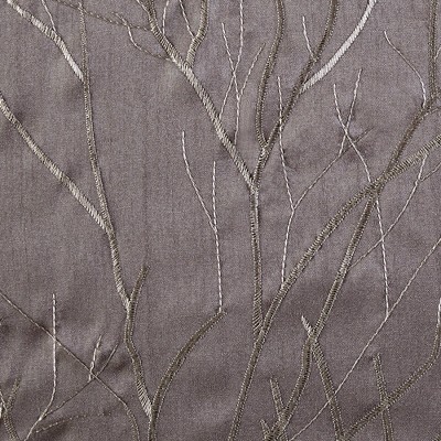 Gray Faux Silk Embroidered Puddle Length Curtain Panel